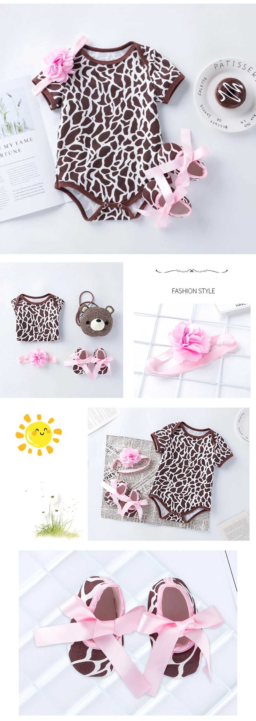0-24M Newborn Baby Girl Flare Sleeve Solid Stripe Leopard Grain Casual Romper Jumpsuit Outfits Baby Clothes Summer kids Suit