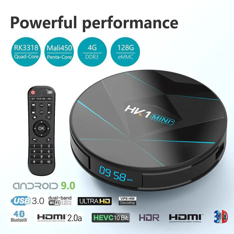 HK1 мини+ Android 9,0 Смарт ТВ приставка RK3318 Четырехъядерный 4K Android ТВ приставка wifi BT4.0 телеприставка медиаплеер