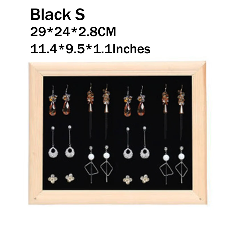 Black S Простой черный/розовый/серый твердый деревянный+ бархатный модный органайзер для сережек стеллаж для хранения ювелирных изделий демонстрационная доска стойка дисплей стойка - Цвет: Black S