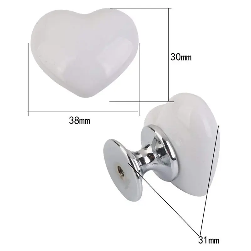 4pcs Handle Ceramic Door Knob Heart Shape for Closet Drawer White