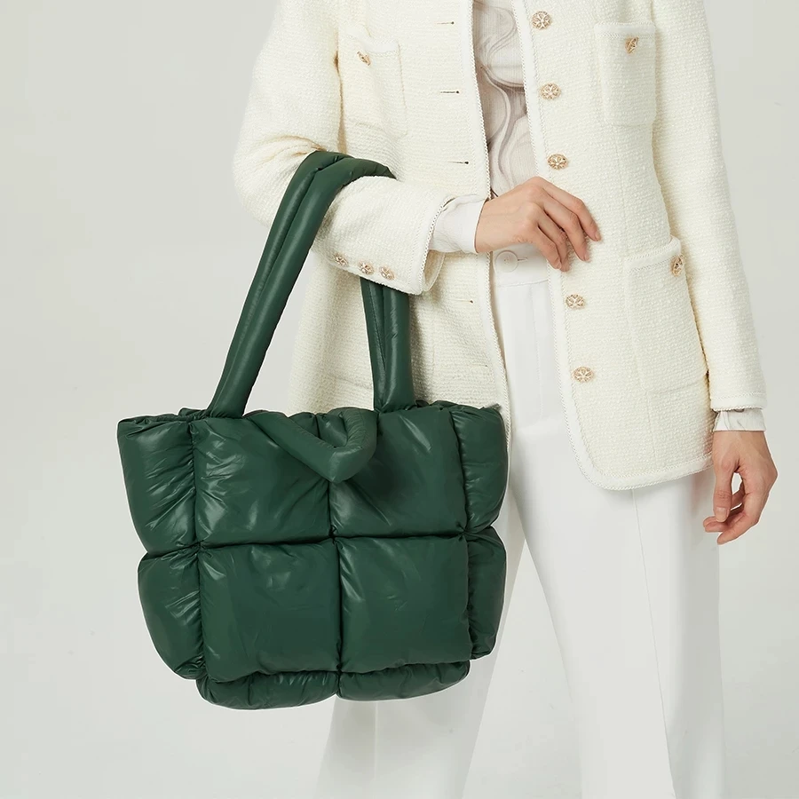 Designer Large Quilted Handbag Fashion Simple Ladies Shoulder Bag 2021 Winter Luxury PU Down Cotton Messenger |