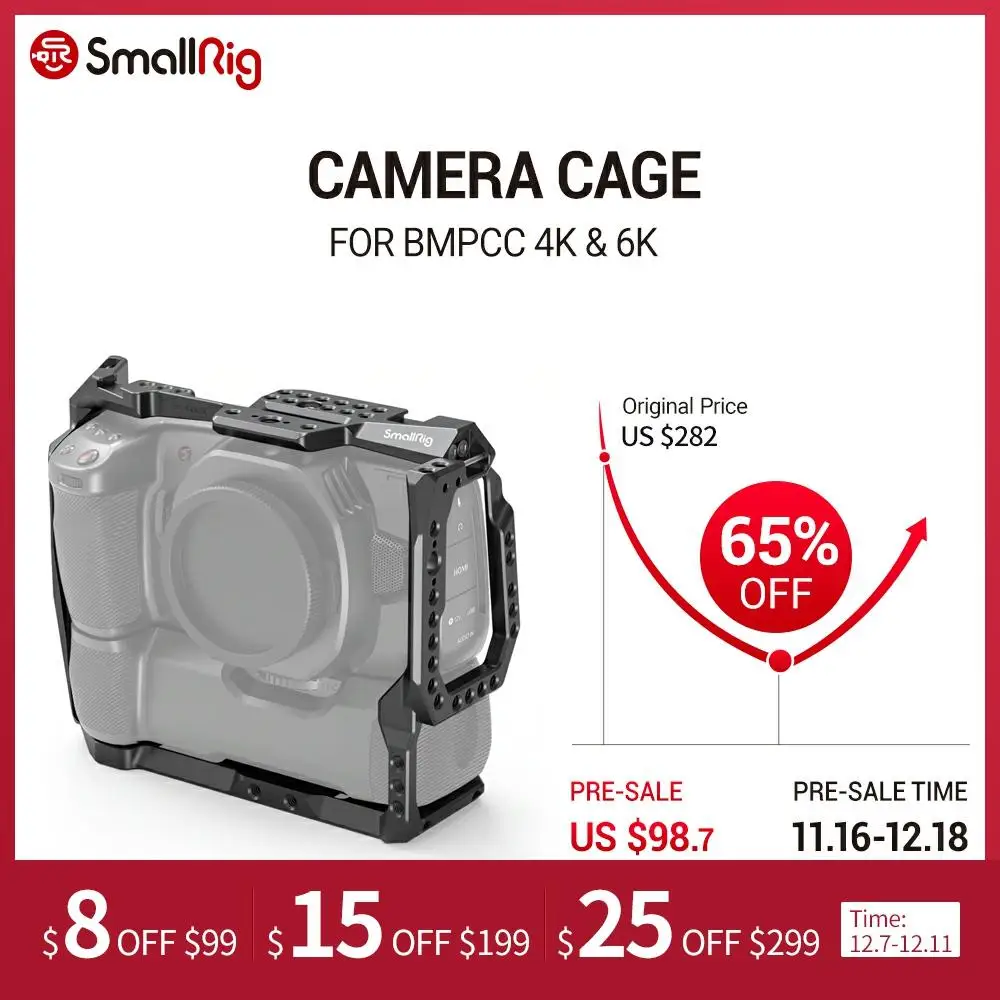 

SmallRig Camera Cage for BMPCC 4K & 6K with Battery Grip Attached 2765