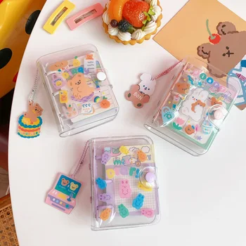 

90 Sheets Mini Kawaii Rabbit Bear Notebook Ring Binder Transparent Student Creative Portable Diary Notebook School Supplies