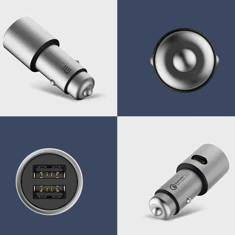 Xiaomi автомобильное зарядное устройство USB оригинальное mi автомобильное зарядное устройство QC 3,0 двойное USB быстрая зарядка Макс 5 В/3 А Металл для iPhone samsung huawei xiaomi