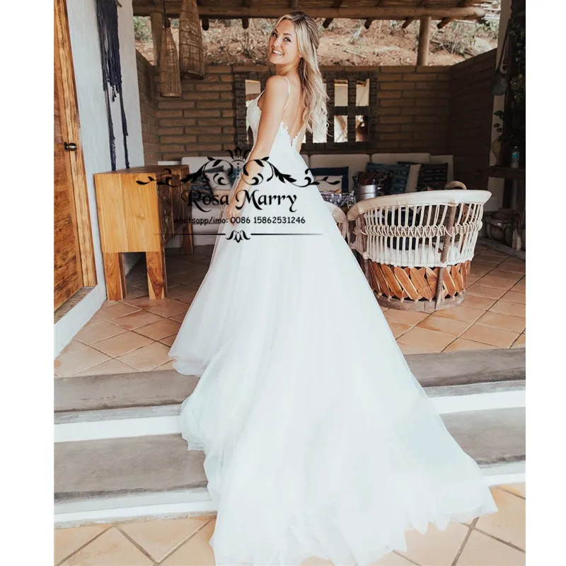 

Sexy Backless Plus Size Beach Wedding Dresses 2020 A Line Vintage Lace Long Tulle Country Modest Greek Style Vestido De Novia