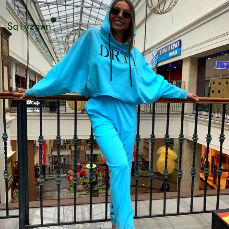 

Casual Sewatsuit Long Sleeve Oversized Hooded Sweatshirt and Pencil Pants Women Two Pieces Sets 2019 Autumn Sportswear Outfits