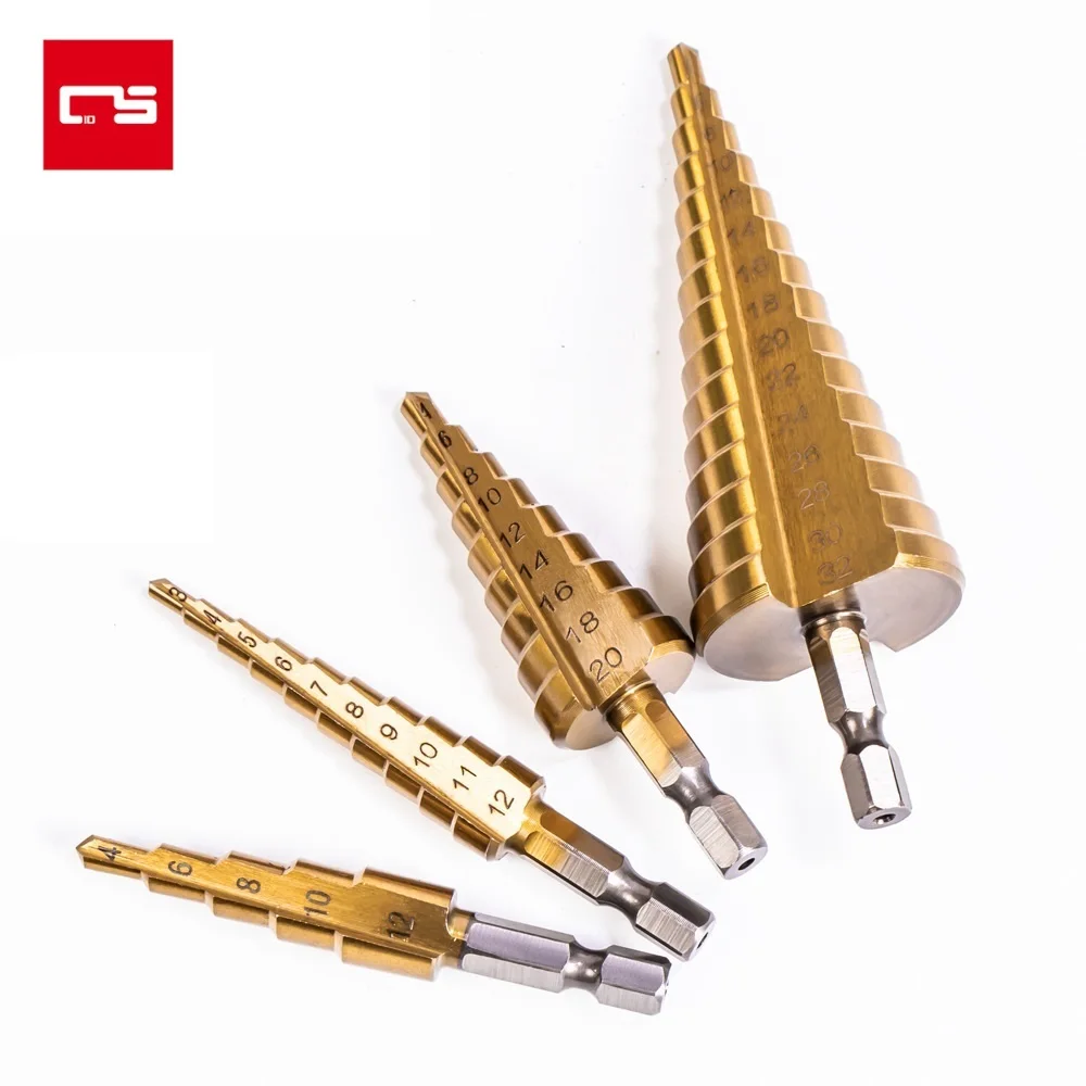 Step Drill Bit 3-12mm 4-12mm 4-20mm HSS Straight Groove Titanium Coated Wood Metal Hole Cutter Making Tool Core Drill Bit Set