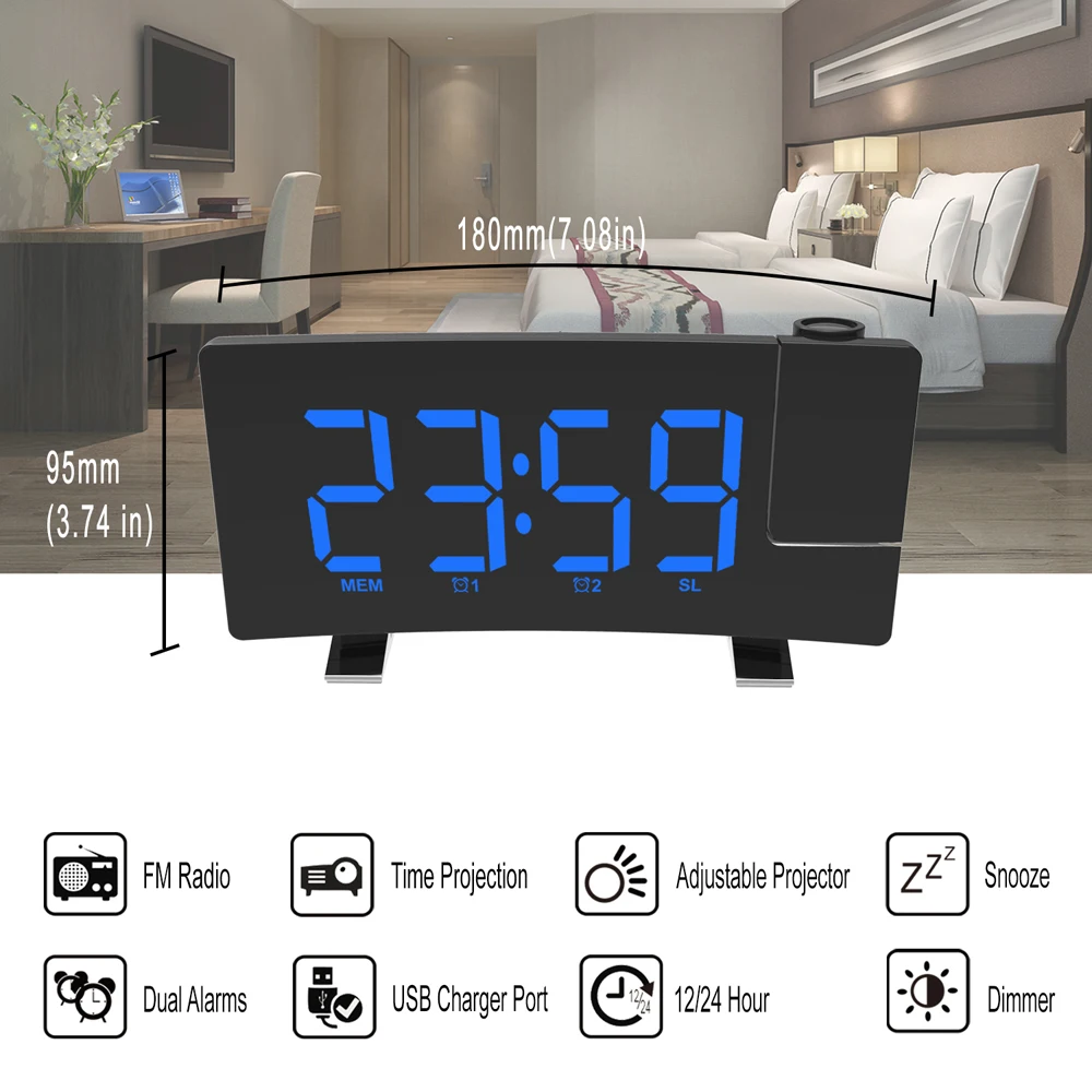 

Smart Alarm Clock Wake-up Digital Clocks Watch Radio Time Projection Big Screen Smart Home Snooze Sleep Function