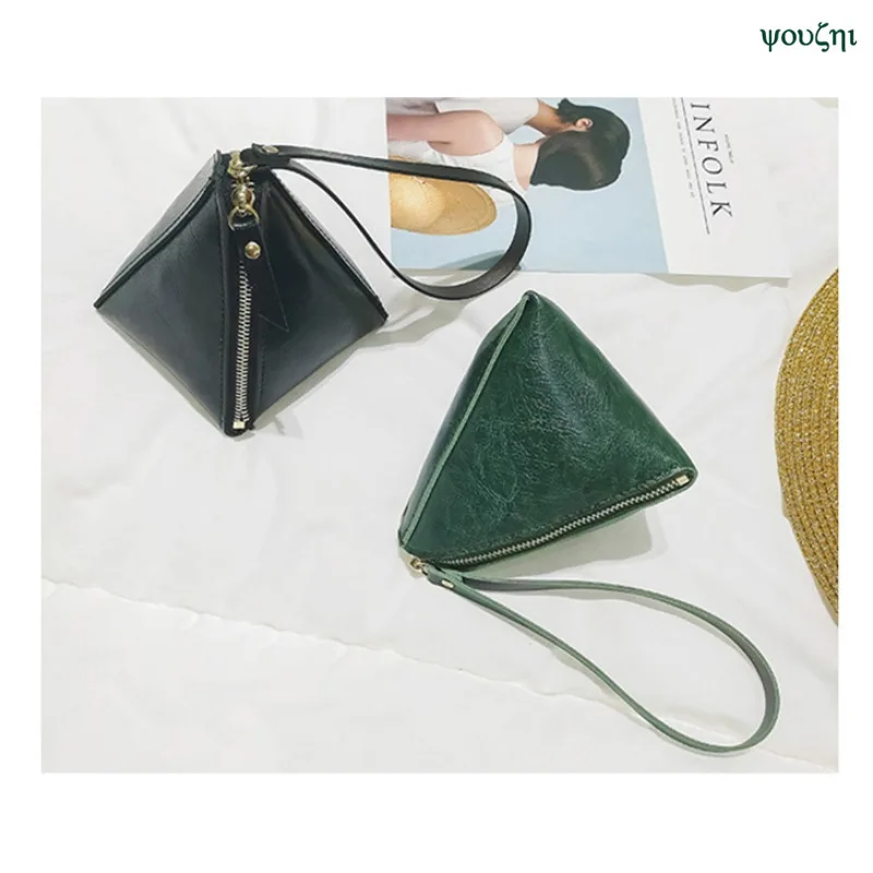 

Korean-style Fashion PU Leather Purse Large-Volume Hide Substance Hand Zipper Triangular Storage Bag Logo