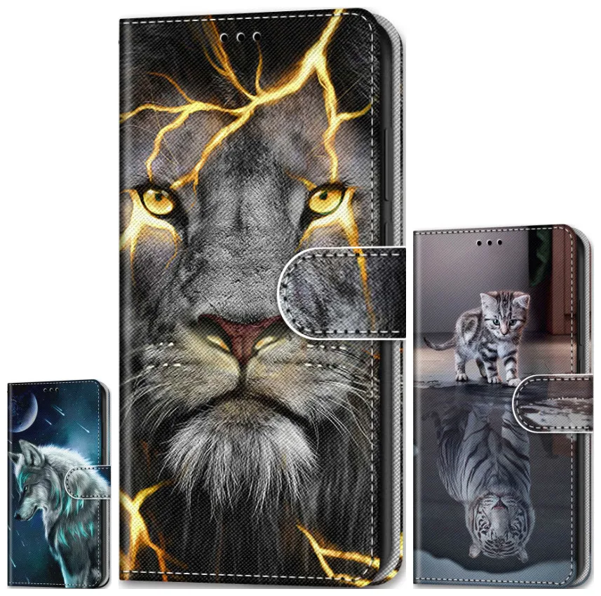 Чехол книжка с рисунком льва волка тигра мальчика для Motolola Moto One Macro G8 Plus E5 E6 E4 G6 Play