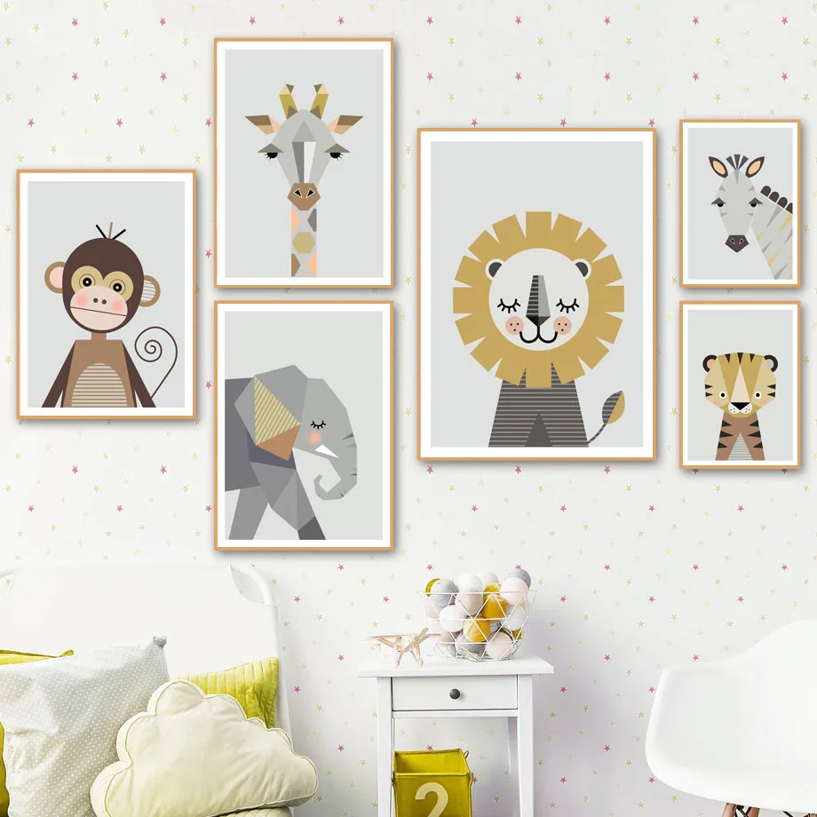 

Giraffe Zebra Lion Elephant Monkey Poster Wall Art Canvas Painting Animals Art Prints Wall Picture For Baby Room Home Decoration