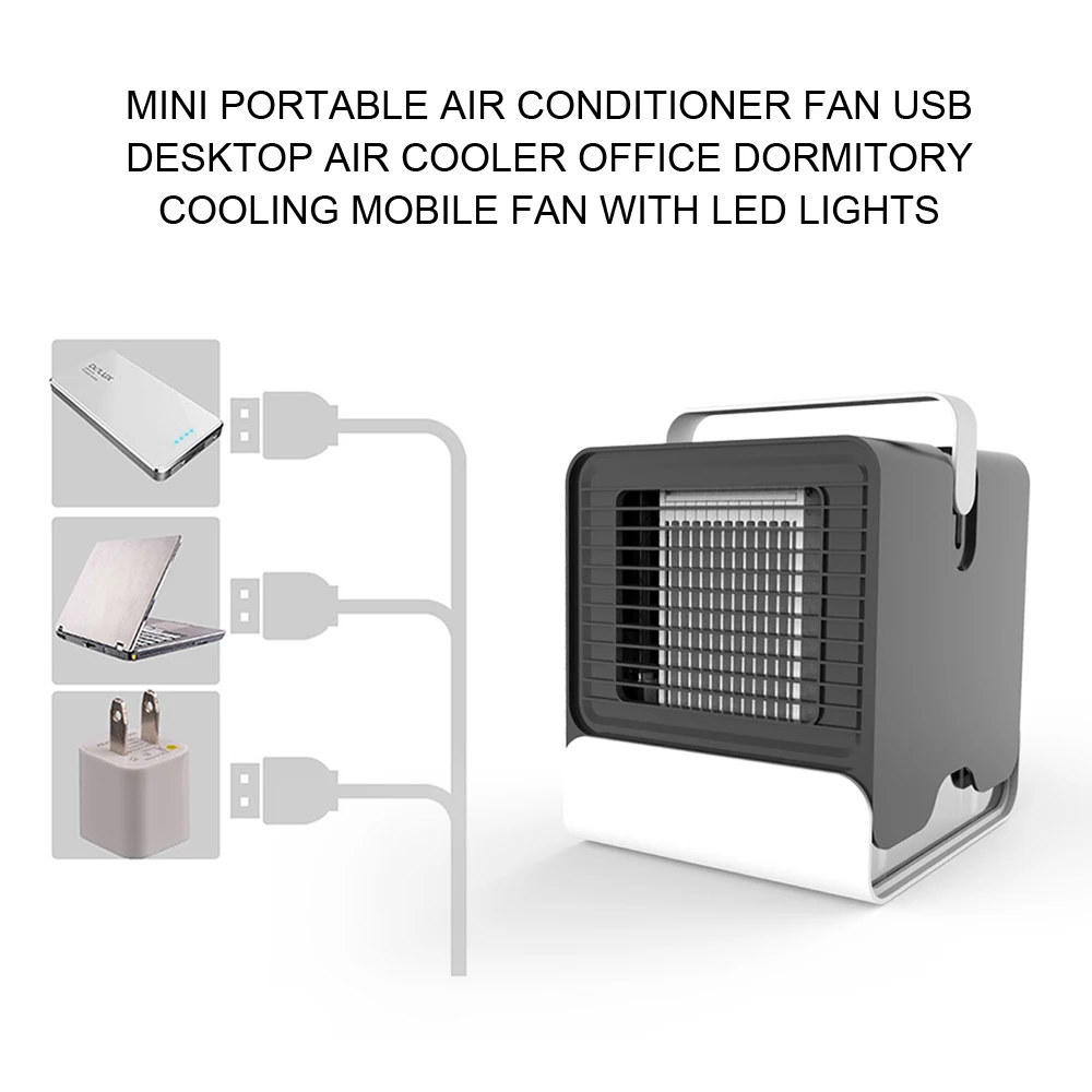 

Hot Portable Mini USB Air Conditioner Fan Desktop Air Cooler Office Dormitory Cooling Mobile Fan with LED Lights