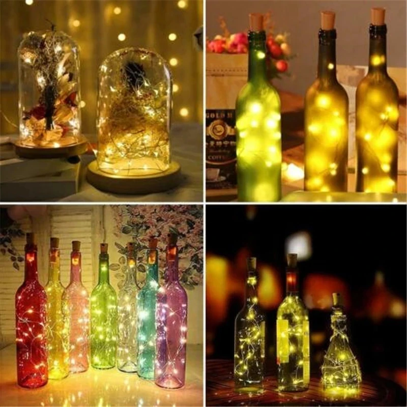 Fairy Lights 1pcs 1M 2M LED string lights Copper Silver Wire Fairy Light Garland Bottle Stopper For Glass Craft Wedding Christmas Decoration