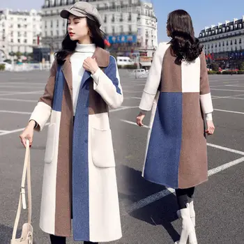 

2019 Winter Long Coat Women t Pocket Wool Blend Coats Oversize Female Coat Outwear Woolen Coat