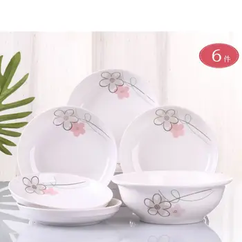 

5 Plates + 1 Big Salad Bowl 8 Inch Ceramic Mixing Bowl Kitchen Salad Bowl Bone China Dinnerware Set Plates Bowls