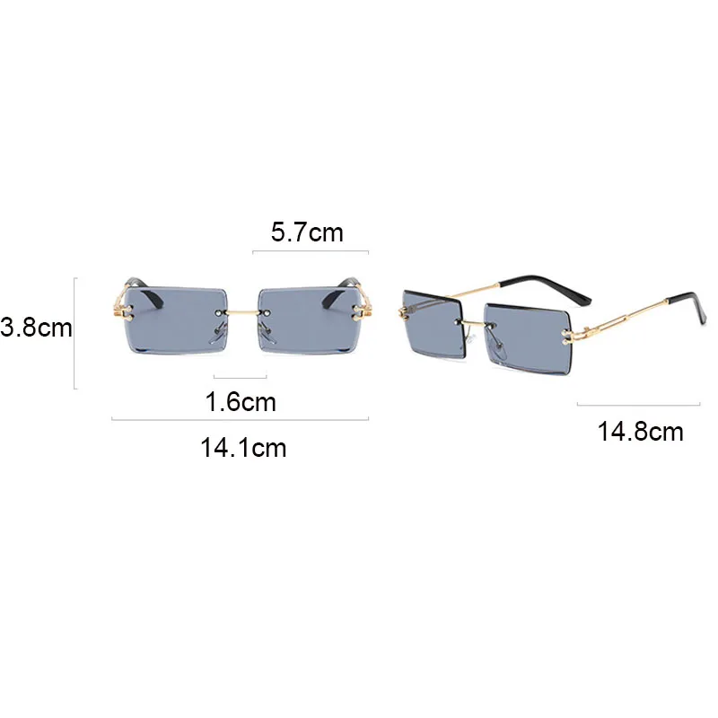 Fashion Rimless Sunglasses Women Trendy Small Rectangle Sun Glasses Summer Traveling Style UV400 Gold Brown Shades for men blue light lenses