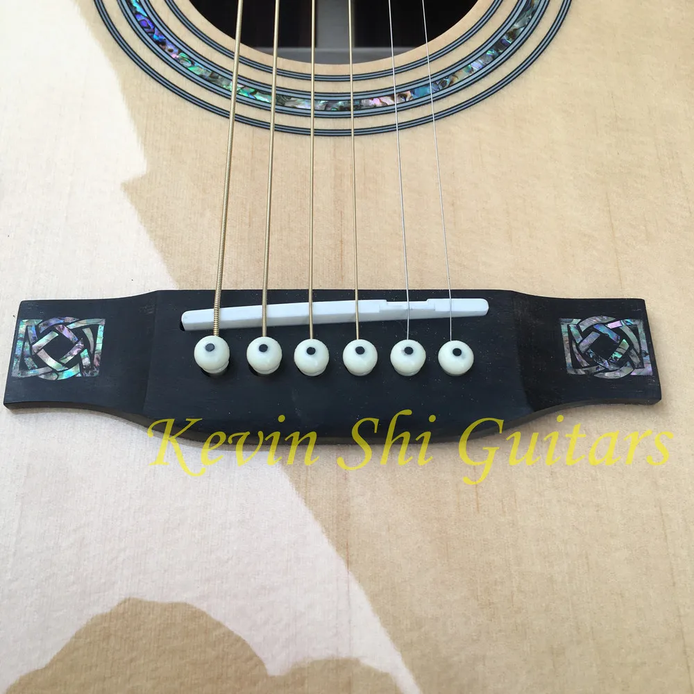 4" knotwork inlays Акустическая гитара цельная ель Топ Акустическая Электрогитара настоящий Абалон узел inlays акустическая