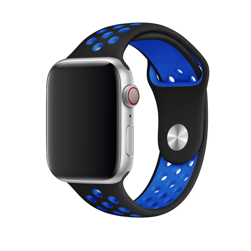 black blue Силиконовый ремешок для apple watch band 42 мм 38 мм correa iwatch 4 3 2 44 мм 40 мм спортивный браслет pulseira apple watch аксессуары - Цвет ремешка: black blue