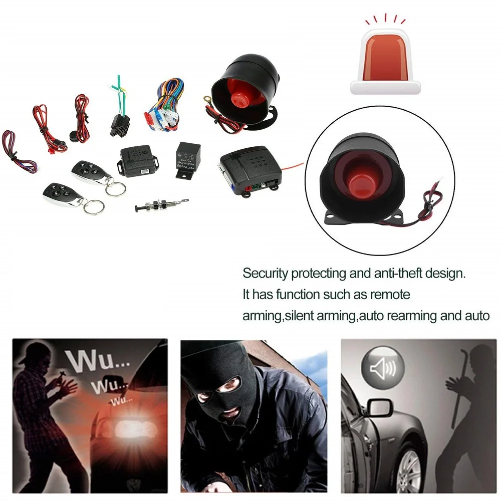 

12V Vehicle Auto Car Burglar Alarm Keyless Entry Security Protecting System Anti-Theft Device with Remote Control LB-100D 2019