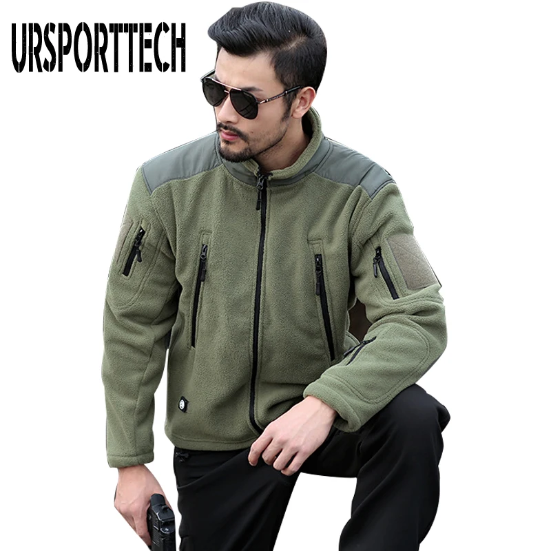

URSPORTTECH Winter Mens Jackets and Coats Men Thicken Warm Military Army Fleece Jacket Patchwork Multi Pockets Jackets Male Coat