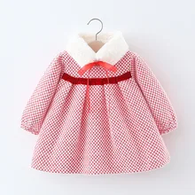 Зимнее клетчатое бархатное платье с шарфом для девочек, новая детская одежда