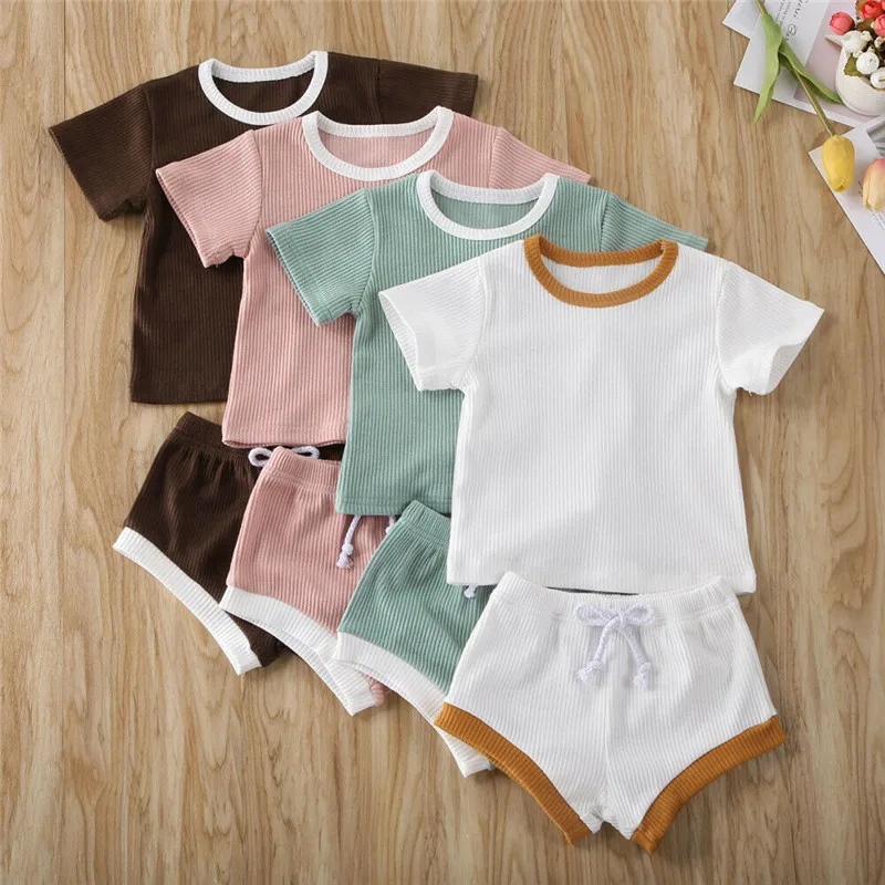 

2PCS Infant Baby Girls Boy Clothes Knitted Tops T-shirt+Shorts Summer Newborn Baby Sport Clothing Outfits Sunsuit