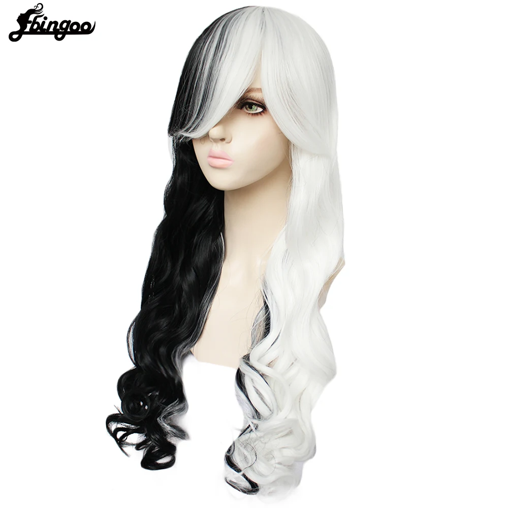Ebingoo Cosplay Wig Cruella Deville Side Bangs Half White And Ebingoo Cosplay Wig Cruella Deville Side Bangs Half White And