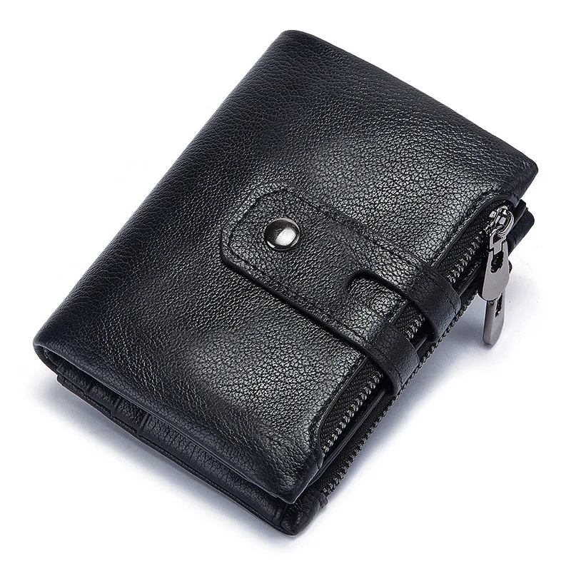 

Men's Wallet RFID Antimagnetic Short Wallet Clip Card Holder Man Purse Zipper Leather Wallets for Women