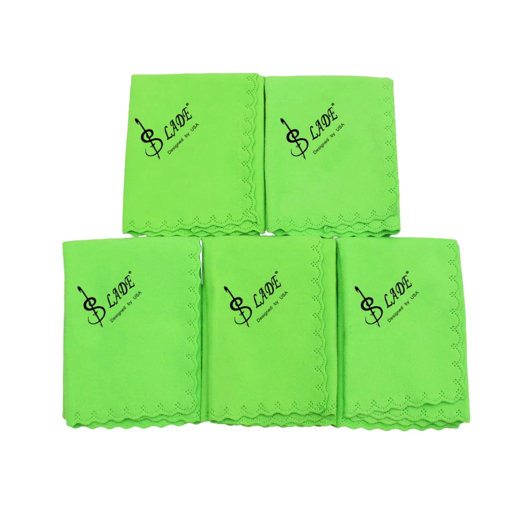 5 Pieces Cotton Cleaning Cloths Polish Cloth for Guitar Violin Flute Saxophones Accessory, Green