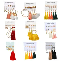 Vagzeb Новый Комплект сережек для женщин модные большие богемные массивные ювелирные изделия Модные хлопковые веревки серьги-гвоздики