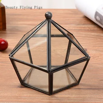 

Direct sales new creative square copper edge glass flower room geometric glass transparent jewelry storage decorative box
