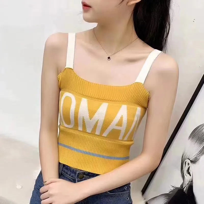 

Alphabetic jacquard sling waistcoat with female collar flat shoulder in bottom shirt for self-cultivation in 2019