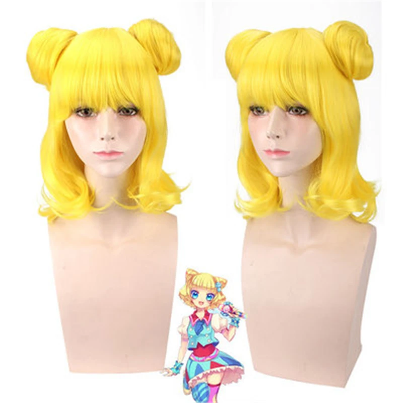 

Anime Pripara Minami Mirei Cosplay Wig Yellow Short Curly Synthetic Hair with Buns Halloween Carnival Costume Wigs Pelucas