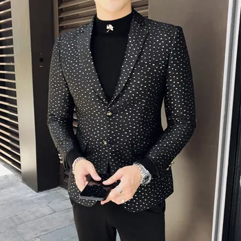 

New Fashion Jacquard Fabric Youth Men Business Casual Suit Jacket Stage Banquet Slim Suits Blazer England Style Plus Size S-4XL