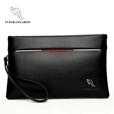 YUESKANGAROO, мужской клатч, мягкая кожа, большая вместительность, деловые кошельки-конверты, повседневный удобный кошелек для телефона, мужские длинные кошельки - Цвет: Черный