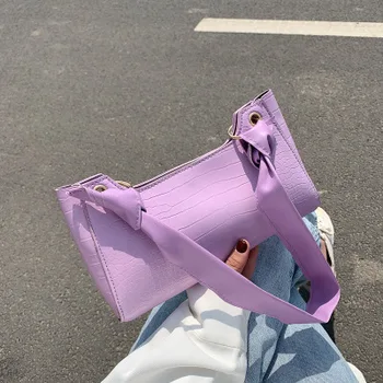 

HOT Mini Small Square Shoulder bag 2020 New PU Leather Women's Handbag Crocodile pattern Chain Messenger Baguette underarm Bags