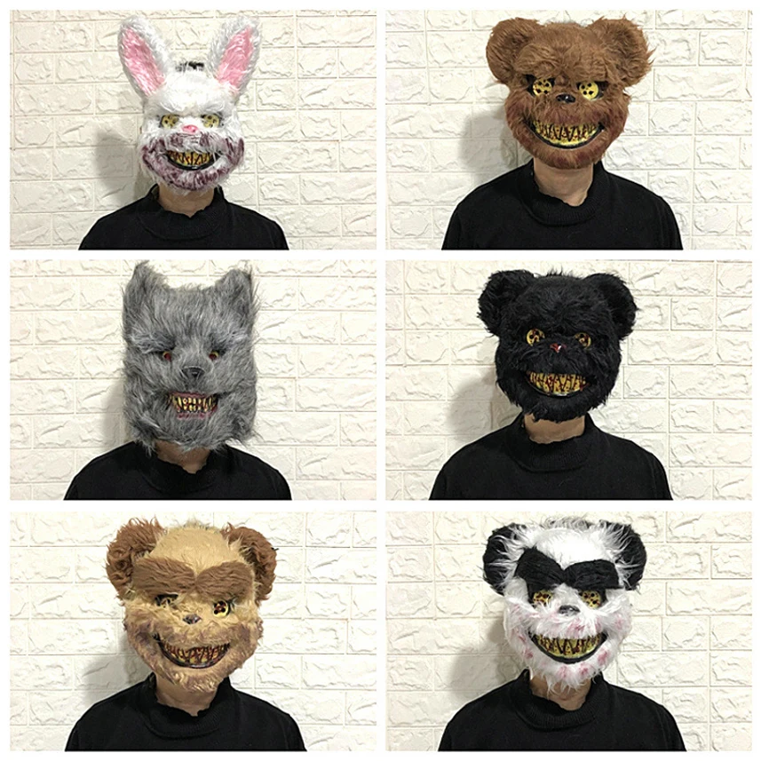 

2020 Bloody Rabbit Scary Plush Mask Carnival Halloween Cosplay Costumes Horror Props Wild Wolf Teddy Bear Masquerade Fancy Masks