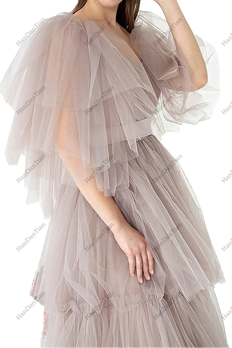 2021 Women's Long Layered Slit Back Lace Tie Maternity Photography Mesh Bathrobe