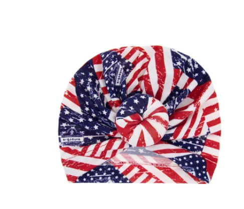Шапка-тюрбан детская мягкая дышащая с узелком принтом флага США теплая шапочка