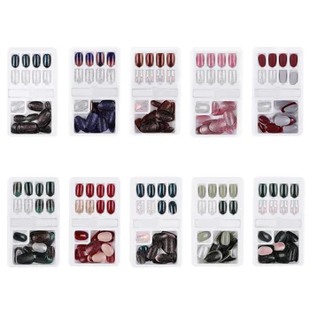 

1 Box Glitter Shimmer Full Covered Nail Sticker DIY Waterproof Removable False Nails