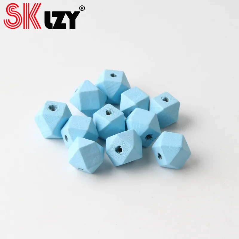 50 шт разноцветные геометрические многоугольные деревянные бусины 12 мм свободные разделительные бусины для изготовления ювелирных изделий ожерелье серьги DIY аксессуары - Цвет: Baby Blue