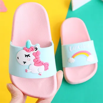 

Unicorn Slippers for Boy Girl Cartoon Rainbow Shoes 2019 Summer Todder Flip Flops Baby Indoor Slippers Beach Swimming Slipper