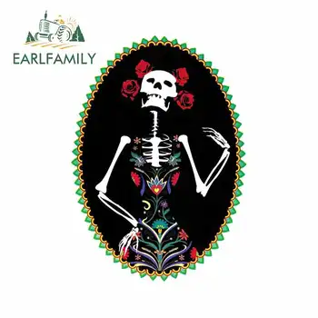 

EARLFAMILY 13cm x 9.3cm for Catrina Skeleton Girl Skull Day of The Dead Lady Evilkid Car Sticker Fashion Occlusion Scratch Decal
