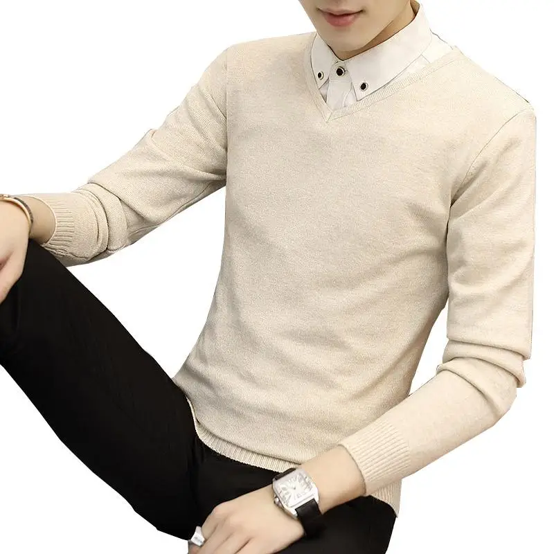 

2020 New Slim Knitted Cashmere Wool Sweater Men Tops Pullovers Autumn Winter Warm Casual Solid Color V-Neck Full Sleeve M-XL