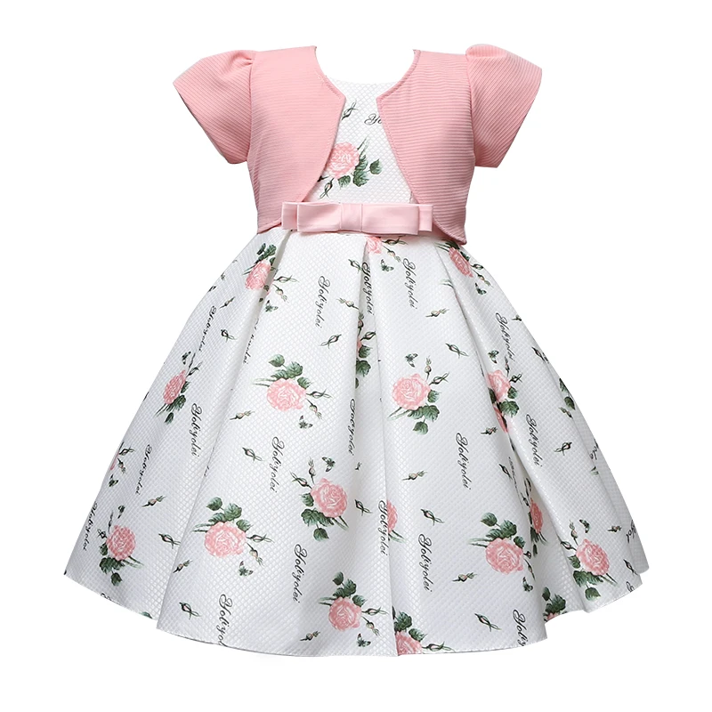 Outong 2pcs Dress For Girls Little Coat Bow Floral Print 5 6 7 9 Years vestido infantil menina Children Dress Girls Clothes Set beach dresses