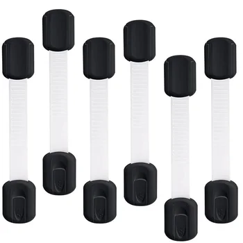 

6Pcs Child Closet Security, Adjustable Strap Child Safety Cabinet Baby Lock -Latches with Adhesive(Black)