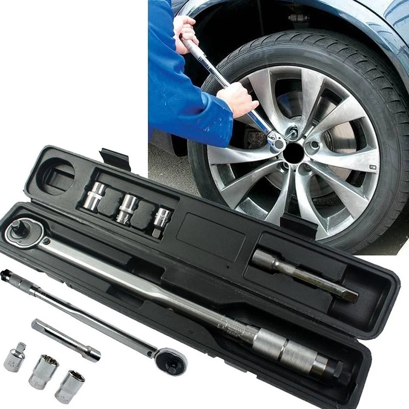 HOT-1/2 Inch 28 To 210Nm Click Adjustable Torque Wrench Bicycle Repair Five Tools Kit Set Bike Repair Tool Spanner Hand