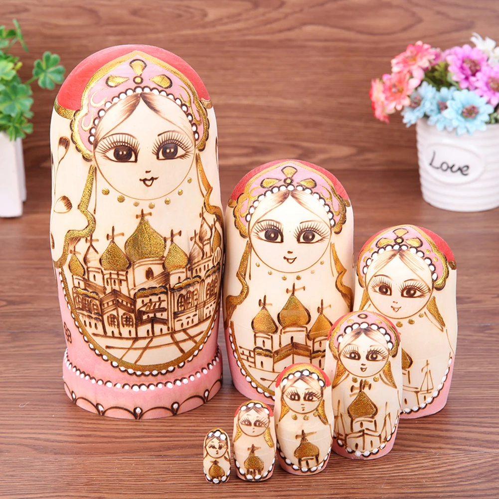 1 Set Wood Russian Nesting Dolls Matryoshka Babushka Hand Paint Bear Poupee Russe for Kids Gifts Crafted Doll Home Decor | Игрушки и