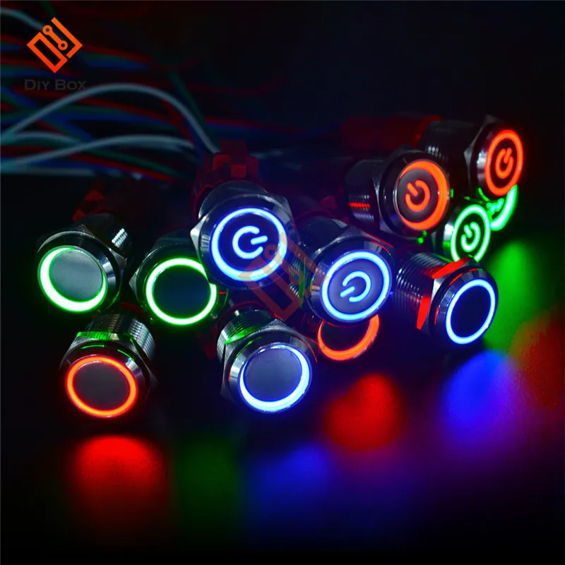 

19mm Metal Push Button Switch LED power mark locking Latching Self-reset Red Blue Green Light Switch Button and Wire