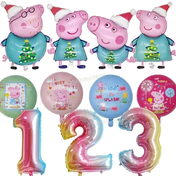 

Peppa Pig Birthady Party Ballons George Peppa Family Digital Number Ballon 3D Cartoon Aluminum Film Ballons DIY Decor Supplies